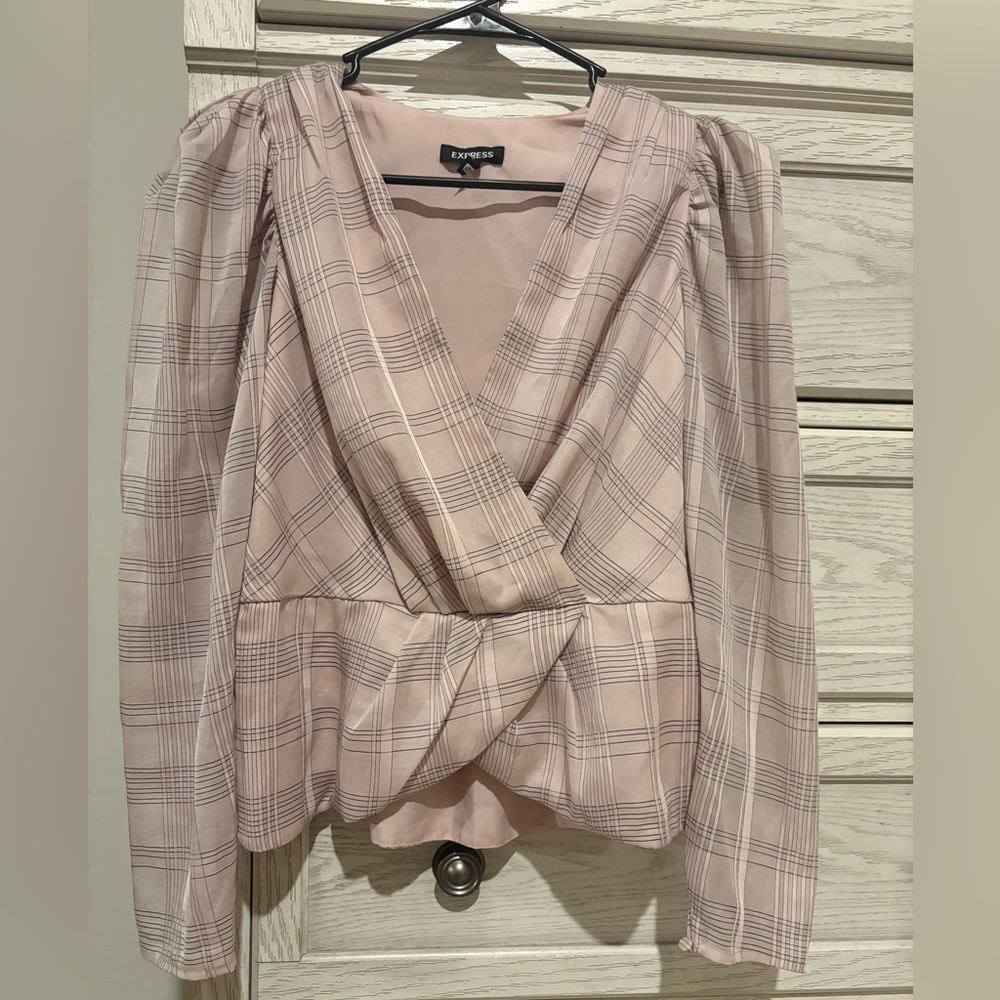 Express Blush Plaid Wrap Top